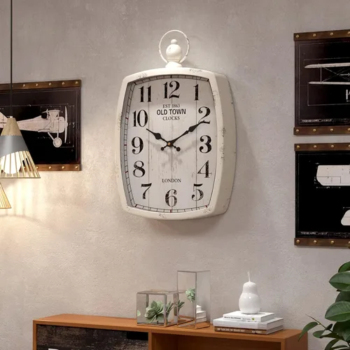 Miniatura 5 de Menterry Reloj de pared rectangular retro grande, estilo vintage antiguo, funciona con pilas, reloj de pared silencioso para sala de estar, granja