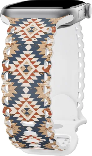 Miniatura 28 de Compatible con Apple Watch de 41mm 40mm 38mm 49mm 45mm 44mm 42mm para mujeres, correas deportivas de encaje huecas de silicona suave con estampado