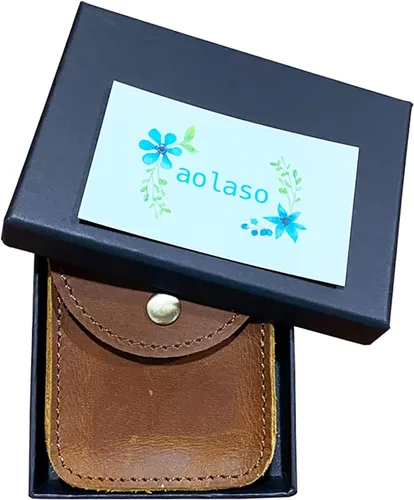 Miniatura 7 de Funda de cuero genuino, caja de cartas de juego de una sola cubierta, bolsa de cuero multiusos con clip para cinturón para llevar tarjetas, Marrón