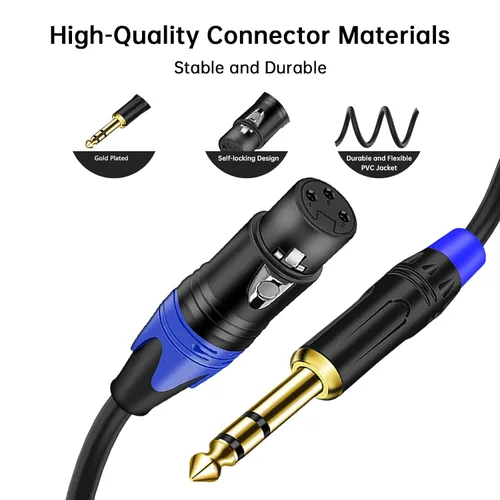 Miniatura 6 de Cable de micrófono doble de 0.250 in de 1/4 pulgadas a XLR, cable de conexión divisor en Y de audio macho de 0.250 in a XLR, cable adaptador