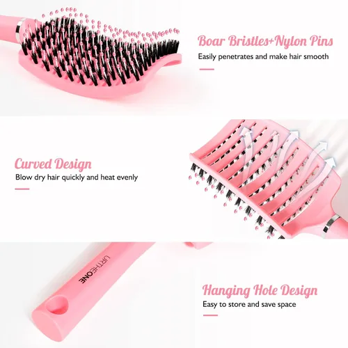 Miniatura 2 de URTHEONE Cepillo para el cabello, cepillo desenredante de cerdas de jabalí, cepillo de pelo curvado ventilado para mujeres, hombres y niños, rizado