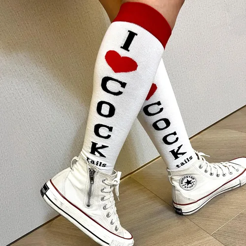 Miniatura 7 de Bibalabili Calcetines divertidos "I Love Cocktails" para rodillas, calcetines de tubo para fiesta, regalos de broma para Navidad, regalos