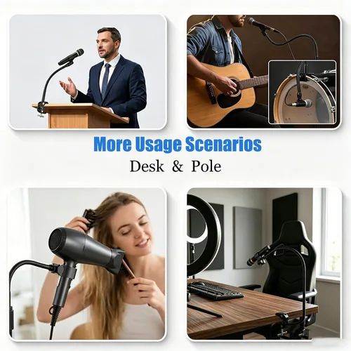 Miniatura 5 de Kereal Microphone Stand Arm Gooseneck 22” Extender Mic Clip With 1/4" to 3/8" Adapter Mount & Metal Crab Clamp,Mic Holder For Podium,Kick