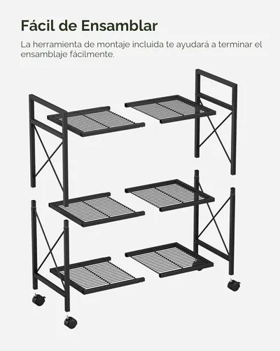 Miniatura 8 de SONGMICS Estante de almacenamiento de metal de 3 niveles con ruedas, estantería de malla con marcos laterales en X, 23.6 pulgadas de ancho