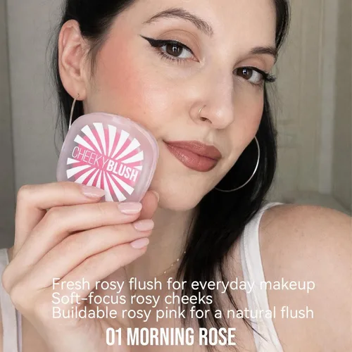 Miniatura 7 de TINTARK Rubor en polvo mate sin talco Cheeky Blush compacto, 01 MORNING ROSE, rubor prensado para mejillas, pigmento construible, mezcla suave