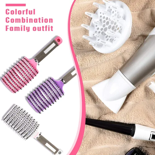 Miniatura 6 de Patelai 3 cepillos curvados de cerdas de jabalí ventiladas, cepillo de pelo desenredante de secado rápido, para cabello húmedo, largo y rizado, 3