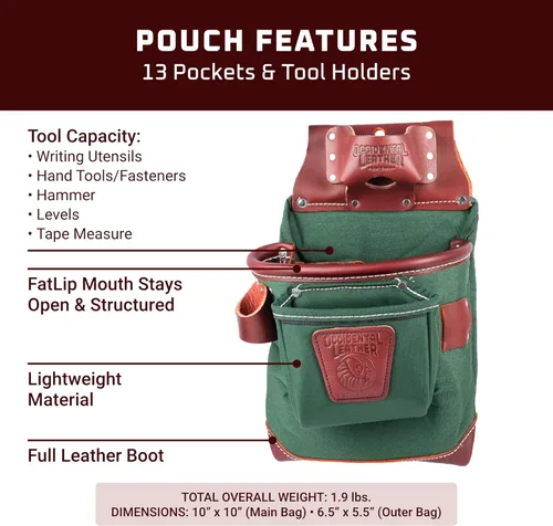 Miniatura 3 de Occidental Leather FatLip - Bolsa de herramientas para mano izquierda, 13 bolsillos y portaherramientas, fabricada en Estados Unidos