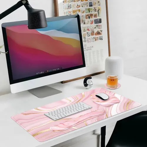 Miniatura 7 de Reposamuñecas para teclado y mouse grande, alfombrilla de mouse con soporte de muñeca para computadora, almohadilla de teclado de espuma 4 piezas