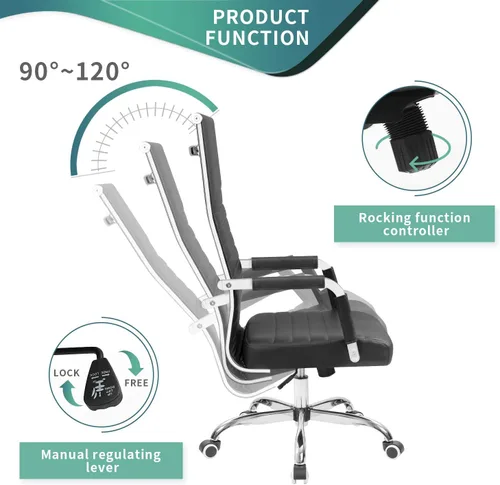 Miniatura 2 de Tuoze Silla de oficina con respaldo alto, silla de escritorio de cuero, sillas ejecutivas modernas, acanaladas, altura ajustable, silla de tareas