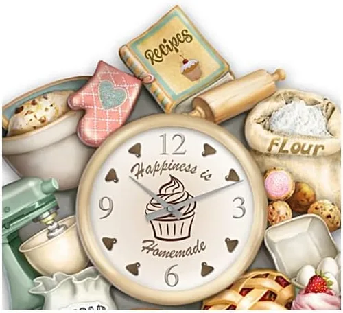 Miniatura 2 de The Bradford Exchange Reloj de pared de cocina casero de felicidad, dedicado a la alegría pura de hornear deliciosas golosinas (marrón)