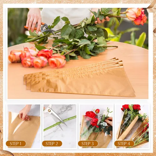 Miniatura 4 de Qilery 100 bolsas de regalo para ramo de flores, bolsas de regalo para ramo de flores, bolsas a granel para despedidas de soltera, bodas, Marrón