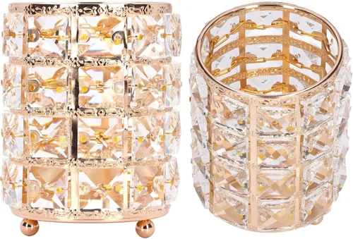 Organizador de brochas de maquillaje, estilo europeo redondeado, soporte para brochas de cristal para tocador, taza de brochas de maquillaje vintage