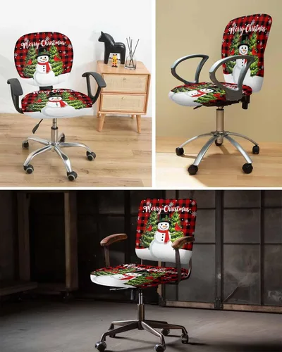 Miniatura 6 de Funda elástica para silla de oficina de muñeco de nieve de Navidad, funda de asiento para silla de computadora, funda para respaldo, cojín giratorio