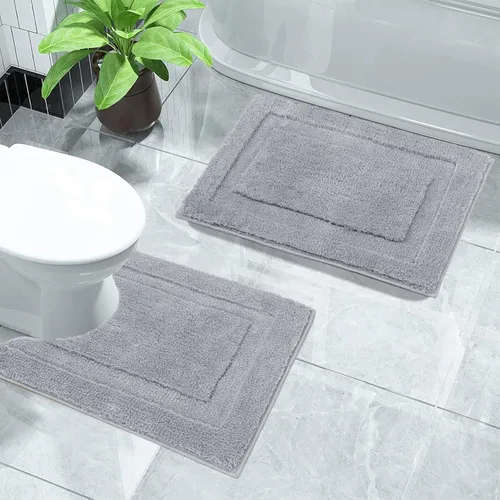 Miniatura 4 de SHACOS Juego de alfombras pequeñas de baño de 2 piezas con tapetes de baño en forma de U, tapetes de inodoro de 16x24 + 20x24 pulgadas, tapetes