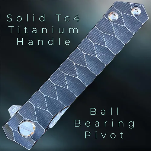 Miniatura 5 de Cuchillo plegable de bolsillo de Damasco, mango de titanio sólido Tc4, hoja Tanto de acero Damasco VG10 multicapa de 67 capas (Saint DXT)