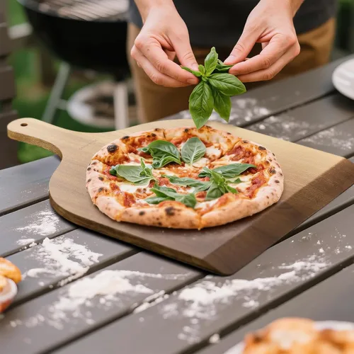 Miniatura 3 de G.a HOMEFAVOR Pala de pizza de madera de acacia, paleta de pizza de 12 x 14 pulgadas con mango de madera, espátula de pizza para hornear