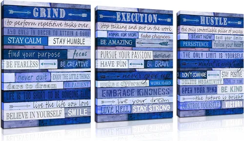 Miniatura 16 de Decoración de oficina con citas inspiradoras, arte de pared motivacional azul, lienzo enmarcado, tamaño 12 x 16 pulgadas