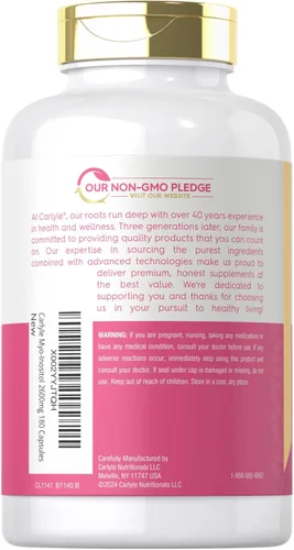 Miniatura 3 de Carlyle Myo-Inositol Suplemento para mujer 2600 mg 180 cápsulas Soporte extra fuerte para ella Sin OMG, sin gluten