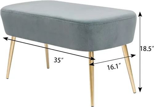 Miniatura 2 de Homebeez Banco otomano de terciopelo de 35 pulgadas de largo, banco otomano de cama auxiliar con patas de metal dorado, tocador para entrada, sala