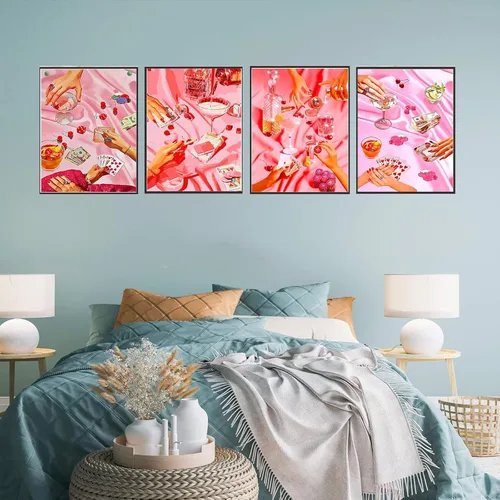 Miniatura 3 de KICHANG Juego de 4 piezas de pintura de diamante vintage rosa para adultos, kits de arte de diamantes 5D, diamantes redondos de taladro completo