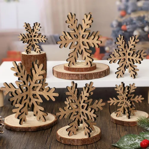 Miniatura 16 de Bucherry 12 piezas de decoración de mesa de copo de nieve de madera 3D con copos de nieve y centro de mesa para Navidad, invierno, decoración