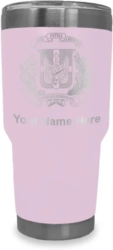 Miniatura 19 de LaserGram Taza aislada al vacío de 20 onzas, escudo de armas, República Dominicana, grabado personalizado incluido (gris)