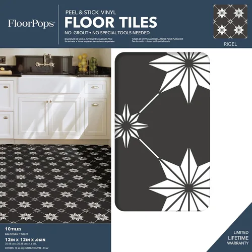Miniatura 2 de FloorPops Azulejos Rigel negros adhesivos para el suelo, FP3990