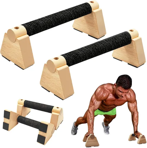Miniatura 9 de Parallettes Bars - Equipo de calistenia de madera para entrenamiento de pie, barras de empuje y barra de calistenia - Barras de pie de mano y asas