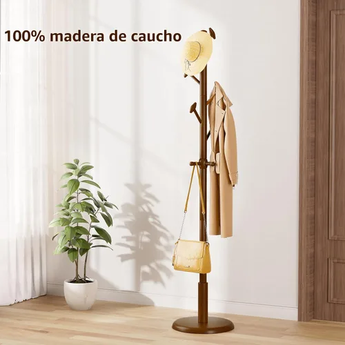 Miniatura 9 de Taitiy Perchero de madera maciza independiente con 10 ganchos para dormitorio, sala de estar, entrada, soporte resistente para colgar abrigos