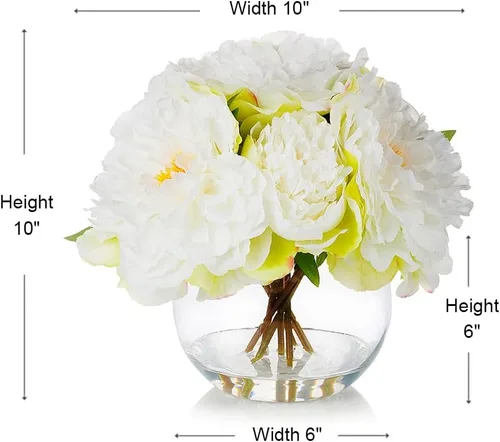 Miniatura 5 de ENOVA FLORAL Flor de peonía artificial con jarrón, arreglo de flores falsas, peonía sintética en jarrón de vidrio para decoración de cocina, oficina