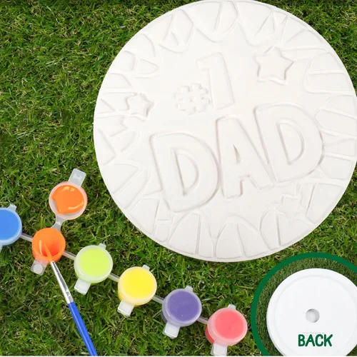 Miniatura 4 de Creative Roots Paint Your Own #1 Dad Stepping Stone, Piedra de Paso de Cerámica Pintable de 7 pulgadas, Incluye 6 Pinturas Acrílicas y Pincel