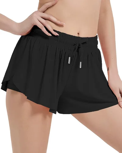 Miniatura 3 de Memorose Pantalones cortos de correr fluidos para mujer, pantalones cortos de verano casuales de elastano con bolsillos