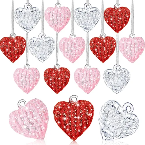 BBTO Juego de 21 adornos de vidrio en forma de corazón para el día de San Valentín, adorno colgante hilado en forma de corazón de cristal, regalo