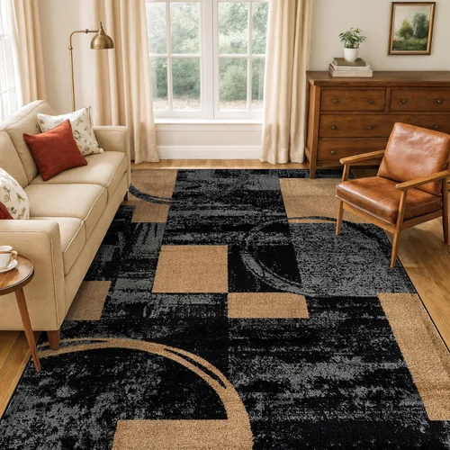 Miniatura 22 de Rugshop - Alfombra contemporánea con diseño abstracto de círculos, alfombra con respaldo de yute para entrada, cocina o habitación pequeña, marrón