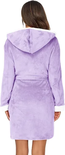 Miniatura 4 de HOTOUCH Bata de baño con capucha para mujer, bata de felpa súper suave, bata de baño de terciopelo