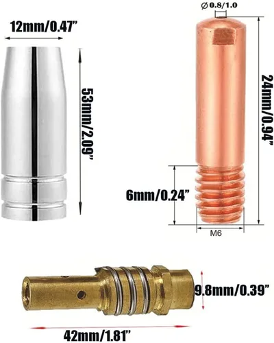 Miniatura 3 de FORTON Mig Kit de repuesto de accesorios para pistola de soldadura, 10 puntas de soldadura de 0.030 pulgadas + 2 boquillas de gas + 2 difusores