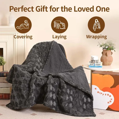 Miniatura 6 de Bearhug - Manta eléctrica de 50 x 60 pulgadas, manta eléctrica con motivos florales grises de pelo sintético y sherpa cálido, temporizador