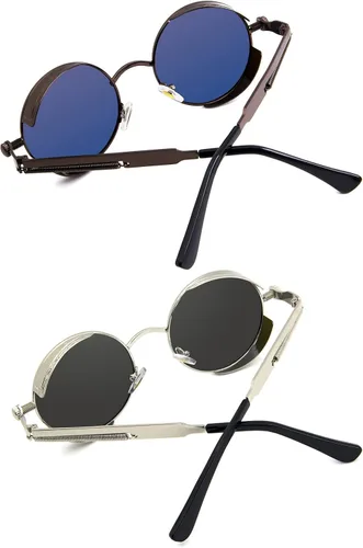 Miniatura 3 de RONSOU - Lentes de sol polarizados estilo steampunk redondas y vintage, con protección UV400, con marco