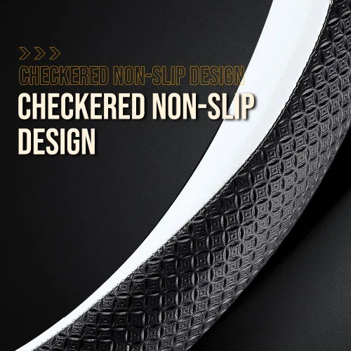 Miniatura 5 de LKWLIKEI Funda de cuero de napa ultrafina para volante Tesla Modelo 3/Y, diseño antideslizante y modificación interior de accesorios de coche Blanco