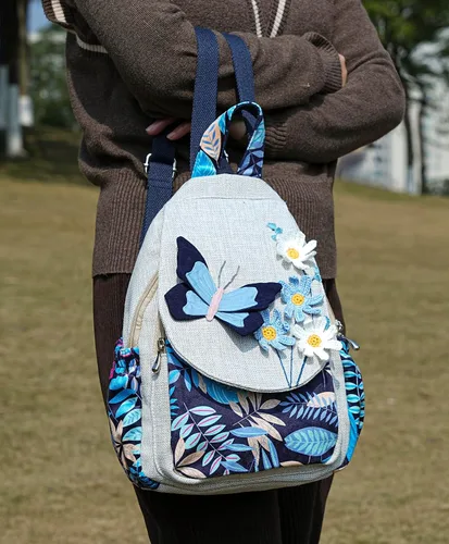 Miniatura 55 de HUANGGUOSHU Mochila de algodón tejida de algodón bohemio con bordado de lona estilo bohemio con múltiples bolsillos retro linda mochila cartera