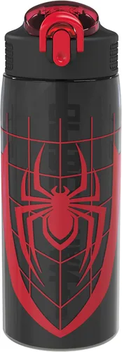 Zak Designs Marvel Spider-Man - Botella de agua para la escuela o viajes, botella de agua de plástico duradero de 25 onzas con popote, asa y tapa de