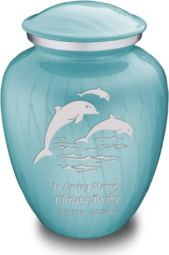 Miniatura 13 de Geturns Embrace - Urnas de cremación personalizadas de delfines para cenizas humanas, urna funeraria grande de color rojo brillante para mujeres