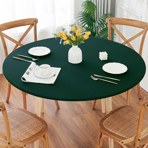 Miniatura 17 de Mantel redondo de elastano, suave y agradable a la piel, sin pelusas, funda de mesa de tela transpirable con banda elástica para comedor, reunión