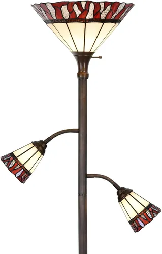 Bieye L10838 Lámpara de pie Tiffany estilo flamenca con vitral y luces laterales para lectura, 177.8 cm de alto (Llama, Rojo)