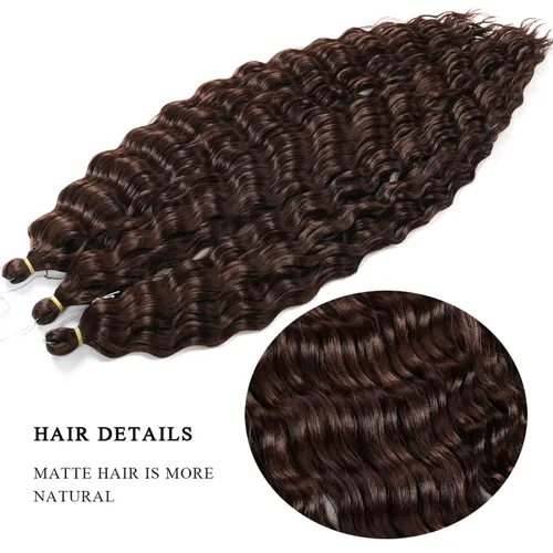 Miniatura 3 de MAYSA Extensiones de cabello sintético de ganchillo con ondas oceánicas, color 4 marrón, 22 pulgadas, rizado trenzado, extensiones de cabello