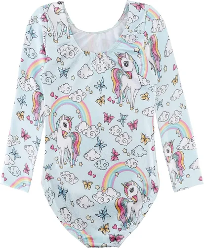 Miniatura 94 de HOZIY - Leotardos de manga larga para niñas, de gimnasia, para niños pequeños, trajes florales de unicornio, galaxia, arco iris, patrón de rayas