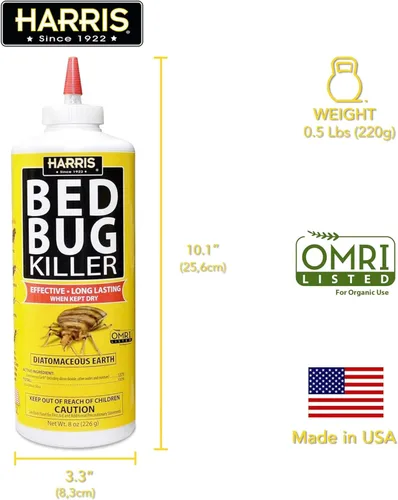 Miniatura 3 de Polvo de tierra de diatomeas Harris HDE-8 para chinches de cama, 8 onzas, amarillo