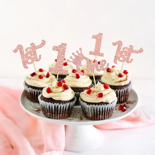 Miniatura 8 de 24 piezas de adornos para pastel con purpurina, adornos para magdalenas de 1er cumpleaños para baby shower, adornos para pastel de 1er cumpleaños
