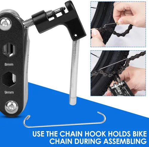 Miniatura 5 de WOTOW Kit de herramientas de reparación de bicicletas y bolsa de sillín de bicicleta, herramienta de cadena de bicicleta 14 en 1, llave hexagonal