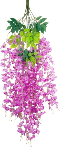 Miniatura 47 de Paquete de 12 guirnaldas de flores colgantes de glicina morada, enredaderas de flores artificiales de 3.77 pies, glicinia falsa, guirnalda colgante